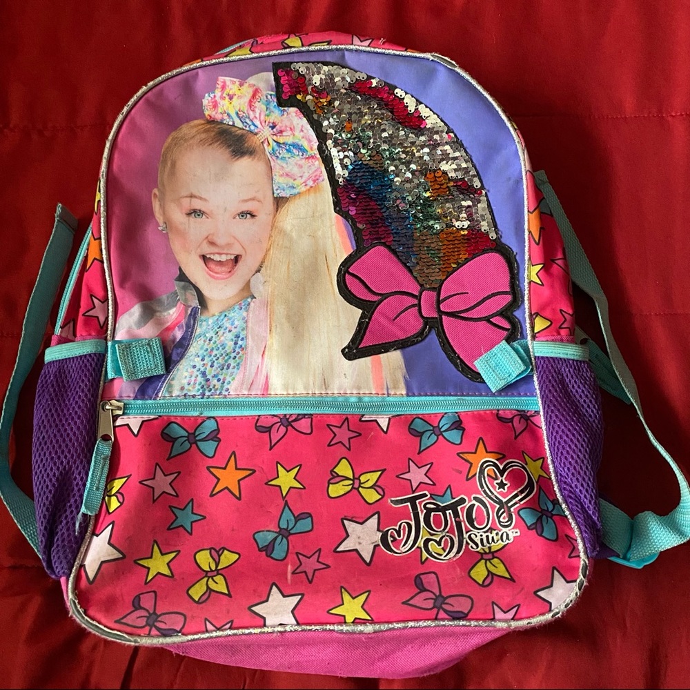 Jojo Siwa pink purple silver blue yellow glittery girls girly kids book bag